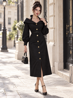 Vintage Off Shoulder Halter Belted Gold Button Midi Dress