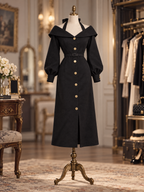 Vintage Off Shoulder Halter Belted Gold Button Midi Dress