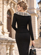Retro Piano Key Collar Button Ribbed Knit Sweater