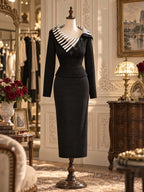 Retro Piano Key Collar Button Ribbed Knit Sweater