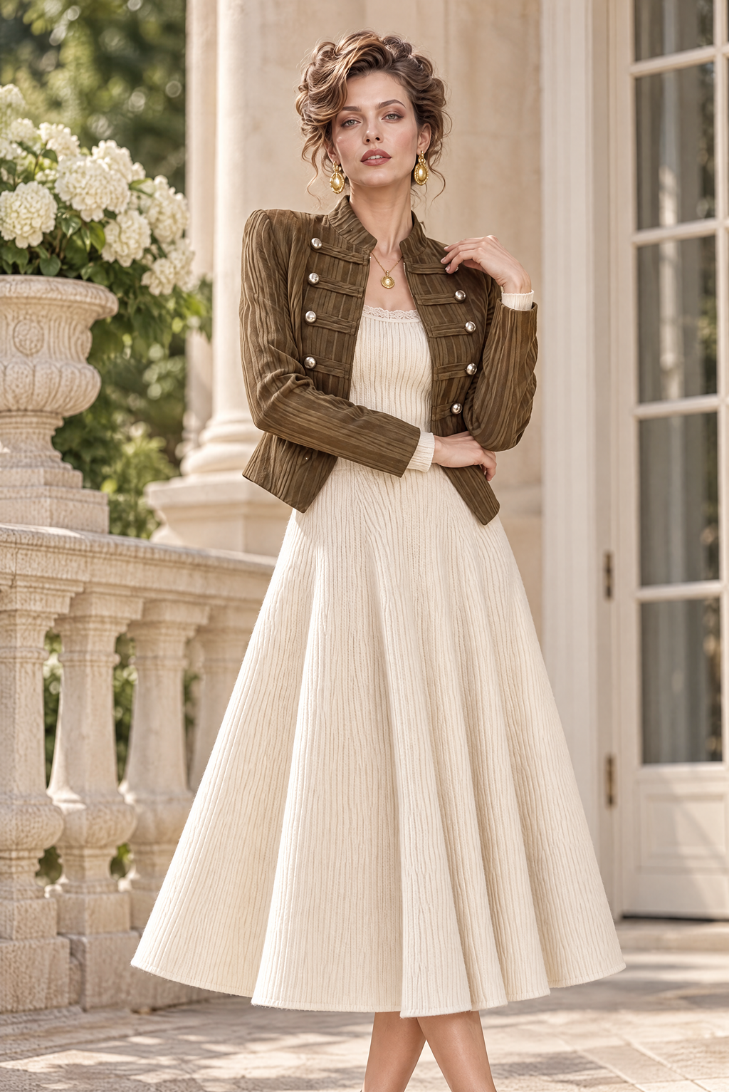 Retro Victorian Button‑Trim Zip Up Jacket