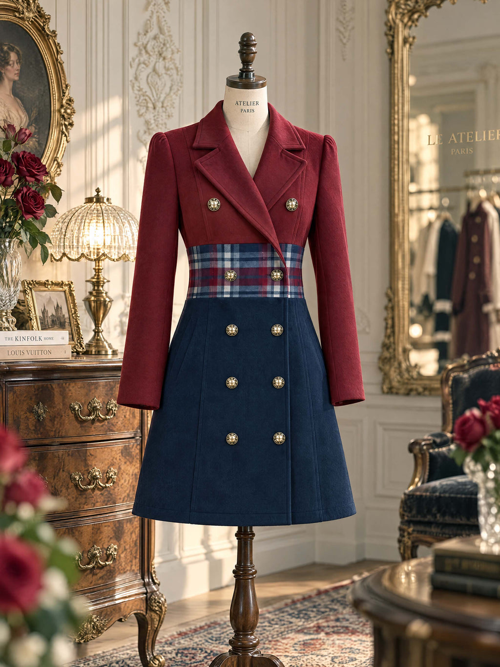 Retro Notched Lapel Double‑Breasted Midi Dress Coat