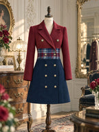 Retro Notched Lapel Double‑Breasted Midi Dress Coat