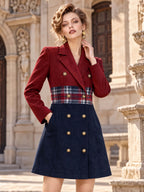 Retro Notched Lapel Double‑Breasted Midi Dress Coat