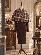 Retro Plaid Cape Midi Sweater Dress Set