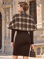 Retro Plaid Cape Midi Sweater Dress Set
