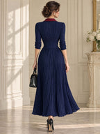 Retro Contrast Collar Maxi Pleated Dress