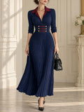 Retro Contrast Collar Maxi Pleated Dress