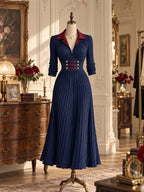 Retro Contrast Collar Maxi Pleated Dress
