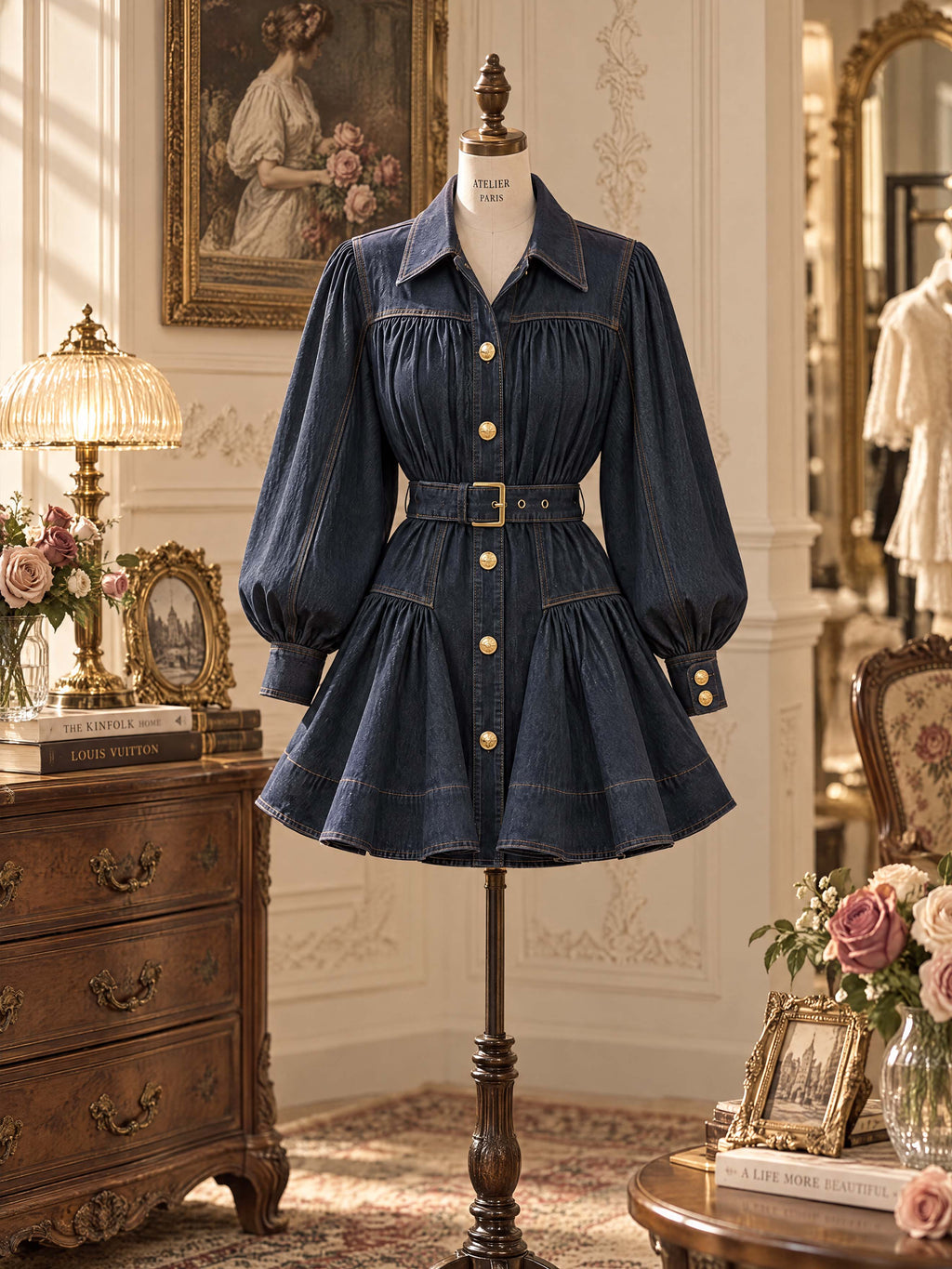 Vintage Retro Collared Flare Denim Mini Dress