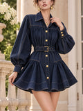 Vintage Retro Collared Flare Denim Mini Dress