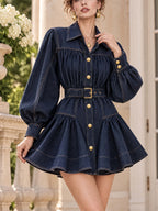 Vintage Retro Collared Flare Denim Mini Dress