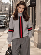 Vintage Stripe Print Turtleneck Drop Shoulder Sweatshirt