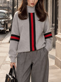 Vintage Stripe Print Turtleneck Drop Shoulder Sweatshirt