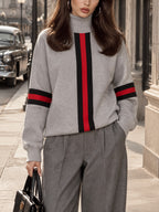 Vintage Stripe Print Turtleneck Drop Shoulder Sweatshirt