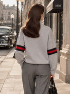 Vintage Stripe Print Turtleneck Drop Shoulder Sweatshirt