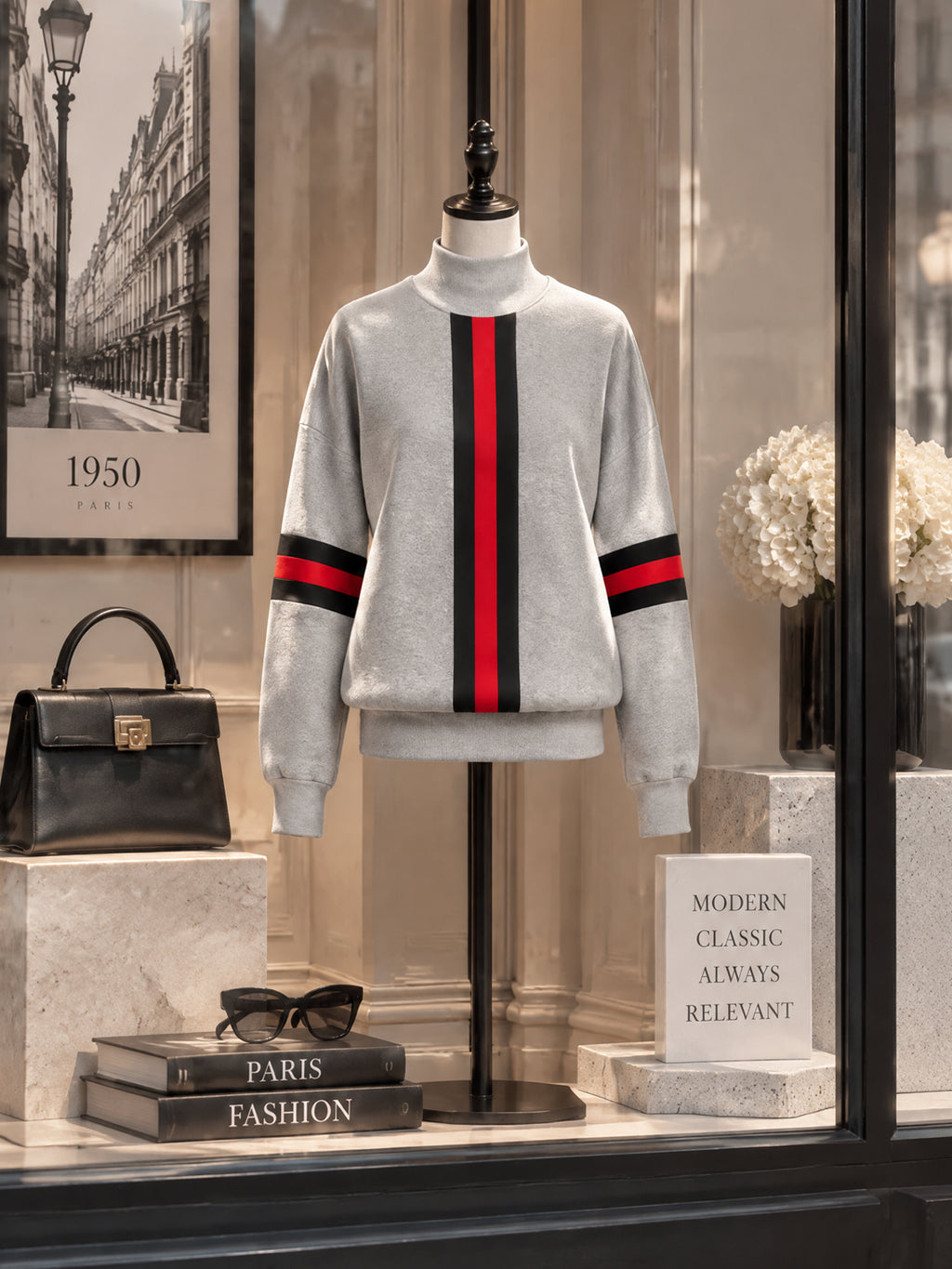Vintage Stripe Print Turtleneck Drop Shoulder Sweatshirt