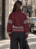 Vintage Stripe Print Turtleneck Asymmetric Zip Sweatshirt