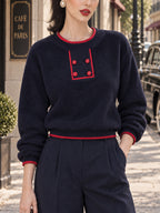 Vintage Contrast Trim Button Teddy Fleece Sweatshirt