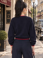 Vintage Contrast Trim Button Teddy Fleece Sweatshirt