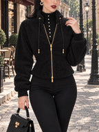 Vintage Zip Front Fleece Cropped Jacket