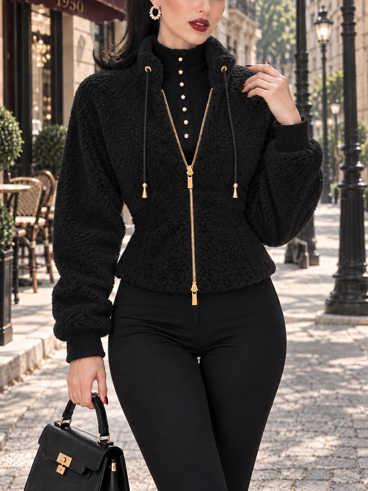 Vintage Zip Front Fleece Cropped Jacket
