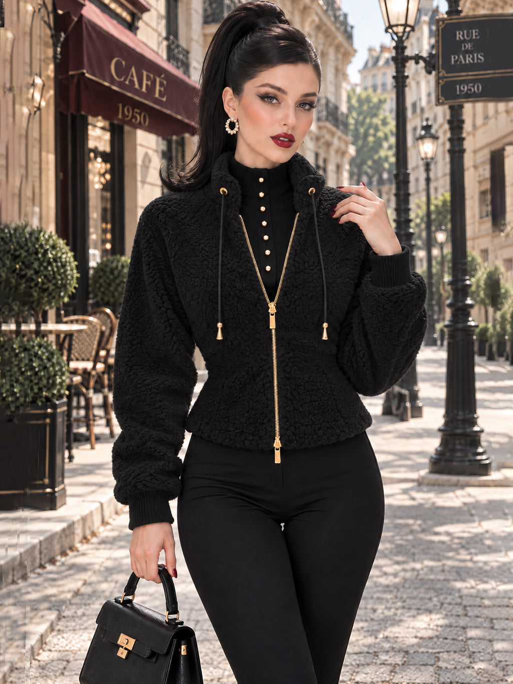 Vintage Zip Front Fleece Cropped Jacket