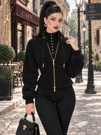 Vintage Zip Front Fleece Cropped Jacket