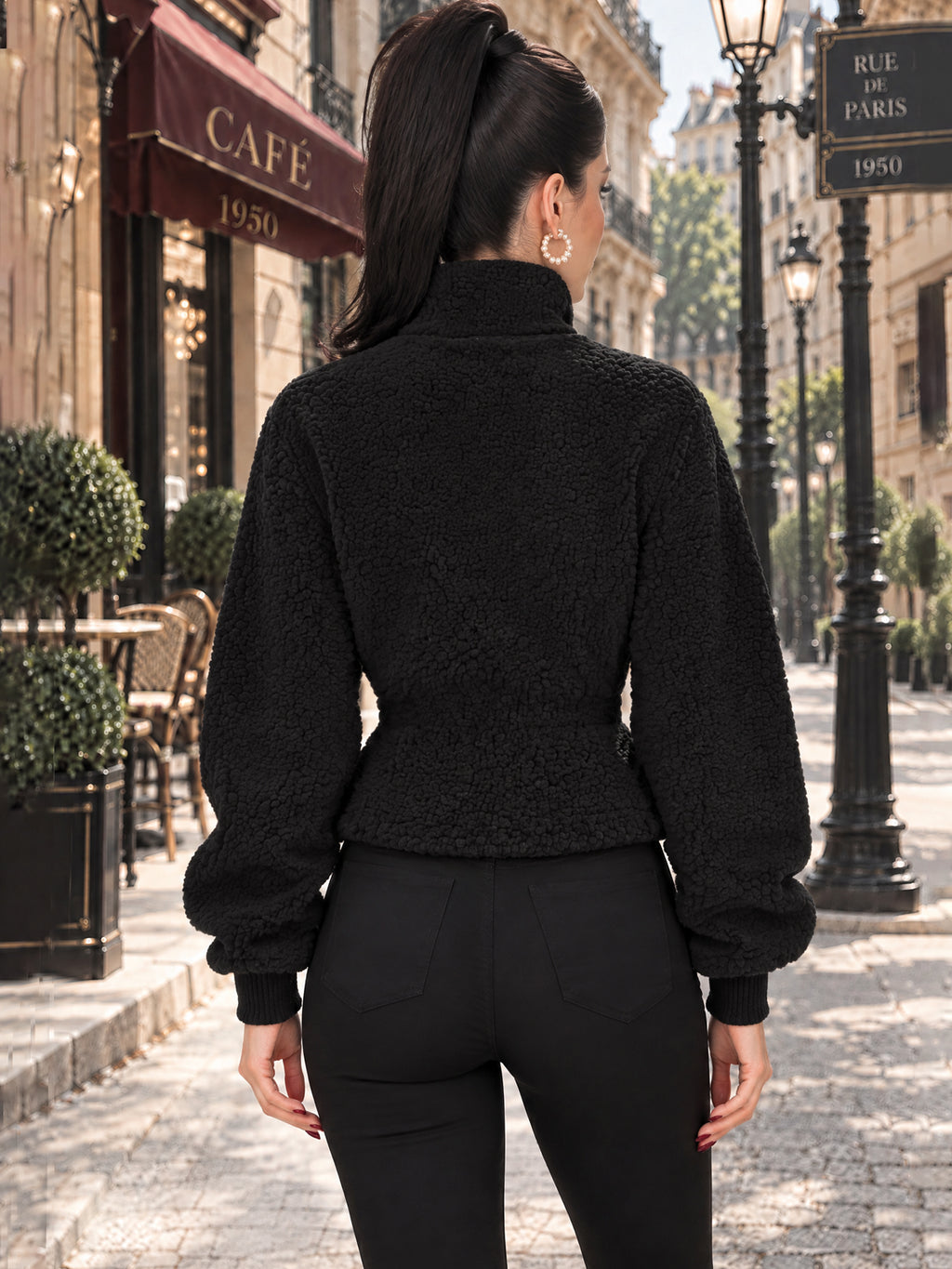 Vintage Zip Front Fleece Cropped Jacket