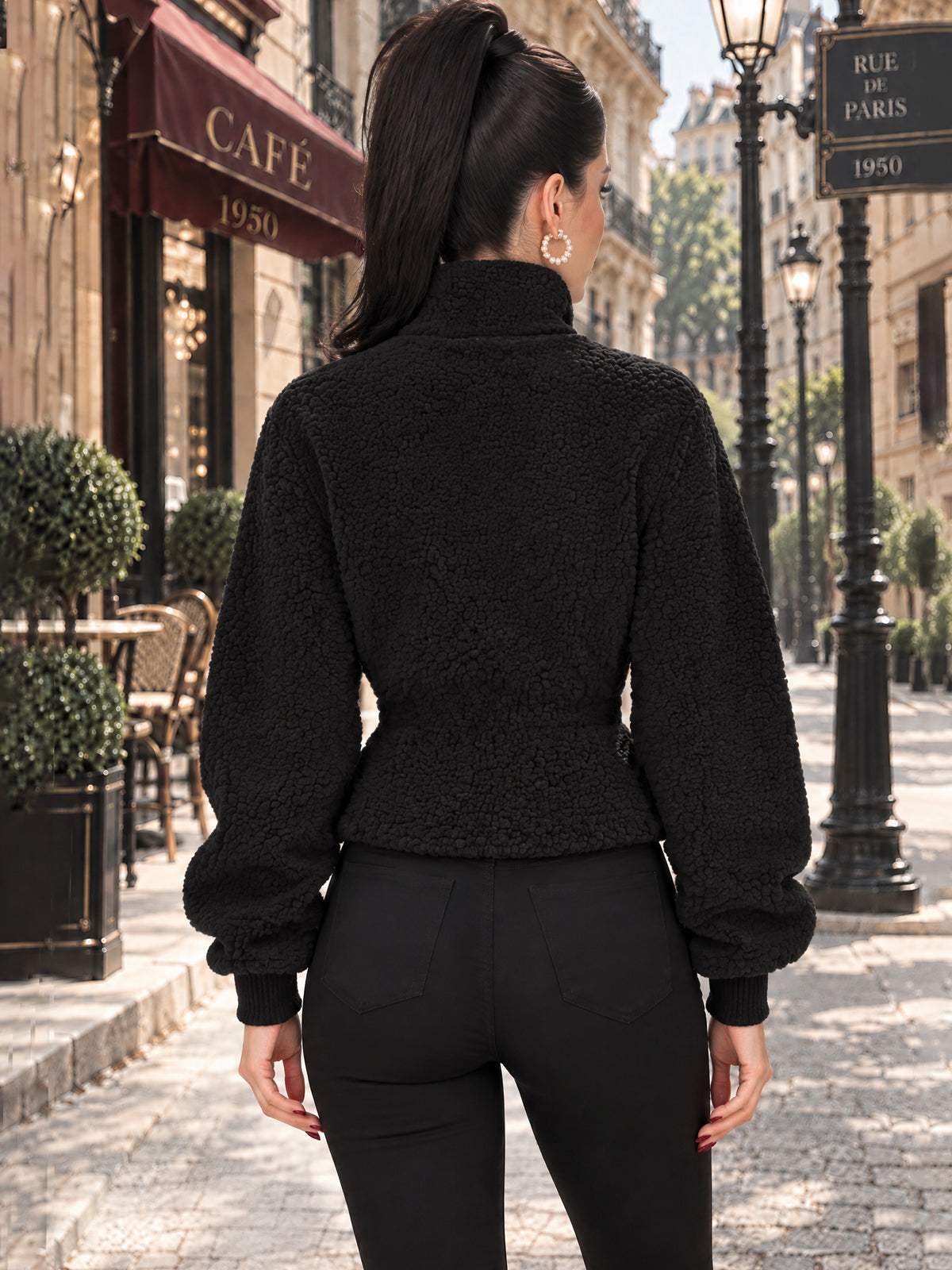 Vintage Zip Front Fleece Cropped Jacket