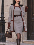 Vintage Contrast Trim Coat Dress Two Piece Set