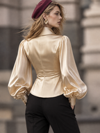 Vintage Satin Collar Long Sleeve Blouse