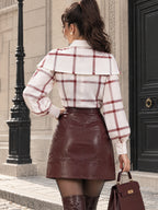 Vintage Plaid Print Cape Shoulder Puff Shirt