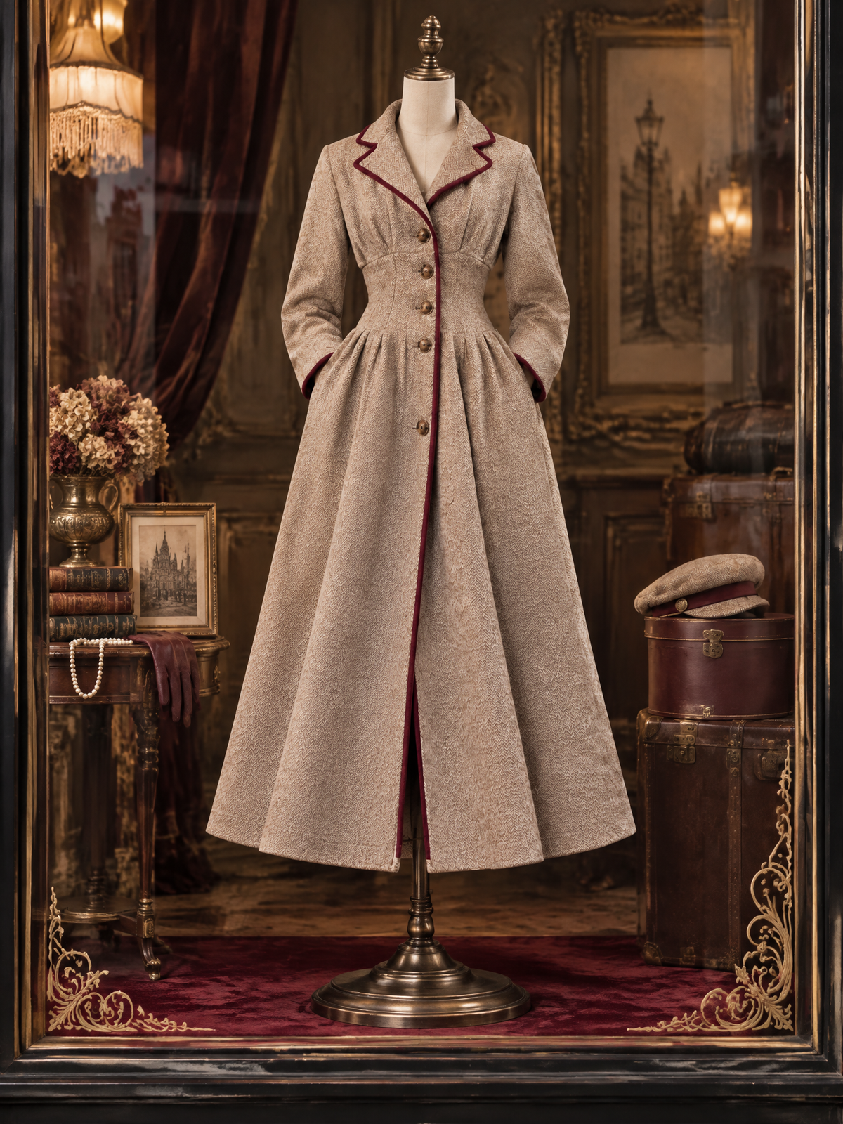 Vintage Color Block Contrast Binding Lapel Wool Blend Coat