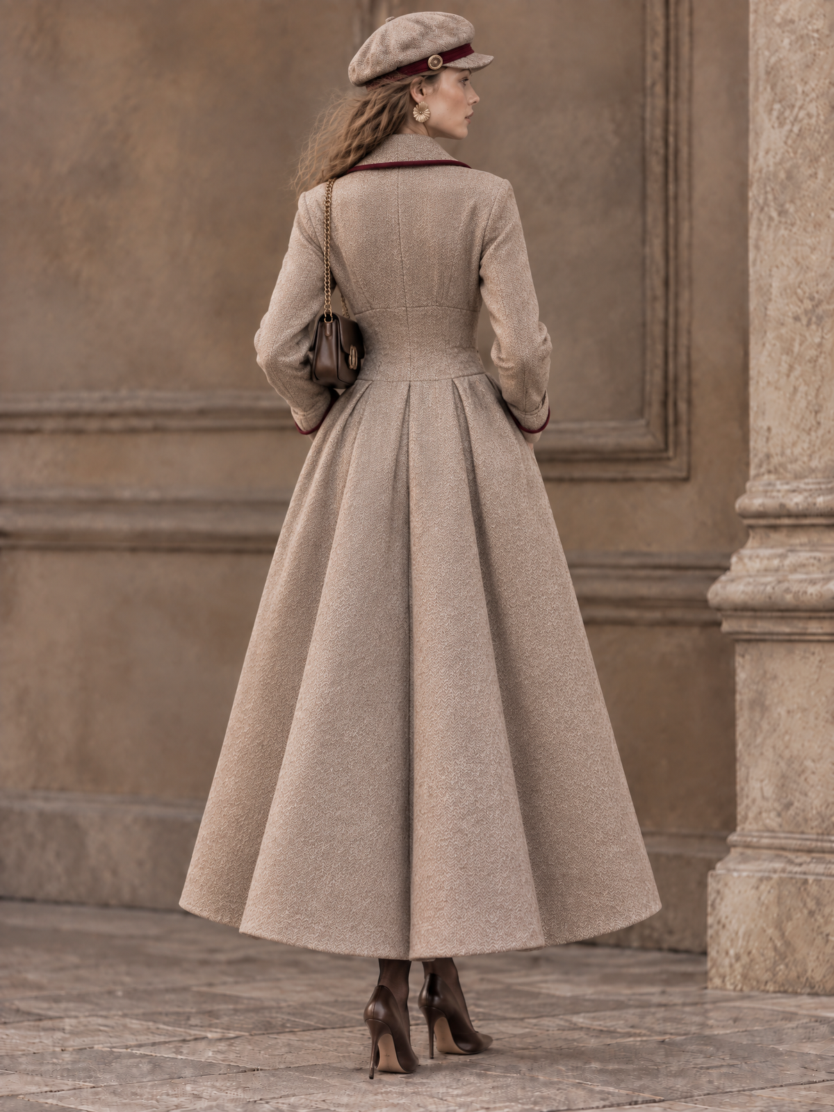 Vintage Color Block Contrast Binding Lapel Wool Blend Coat