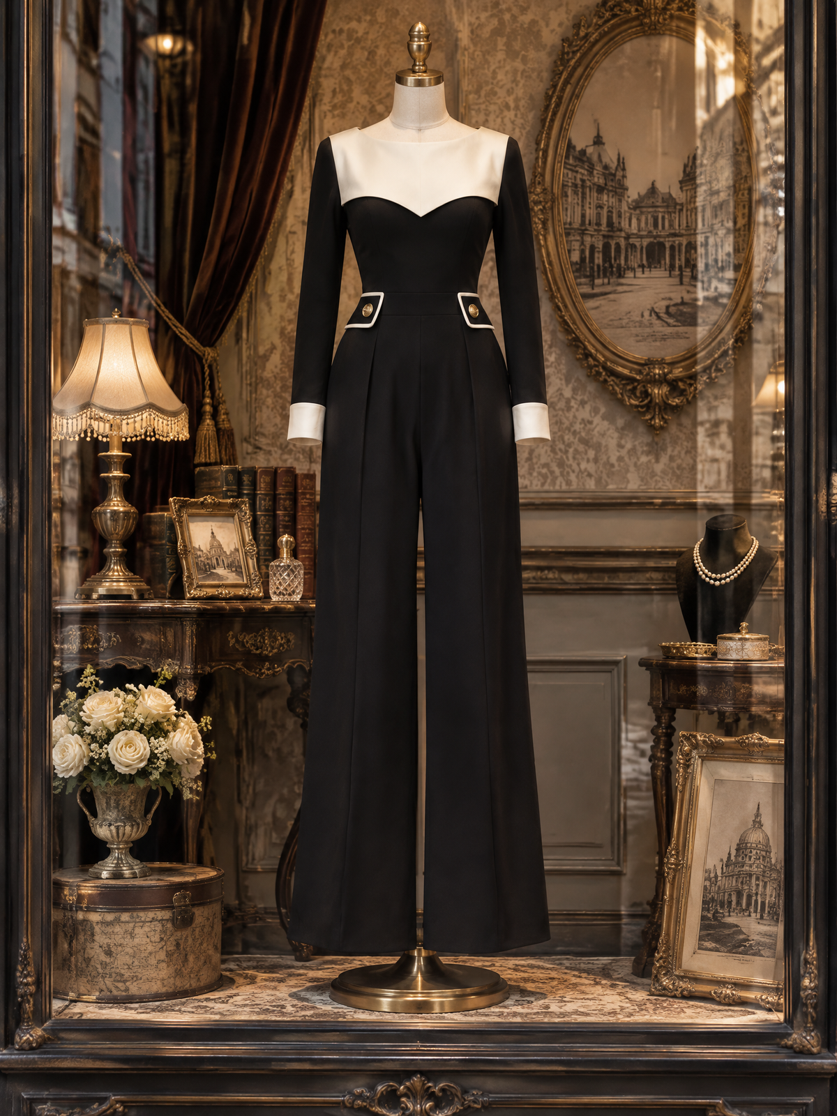 Vintage Color Block Paneled Wide Leg Jumpsuit