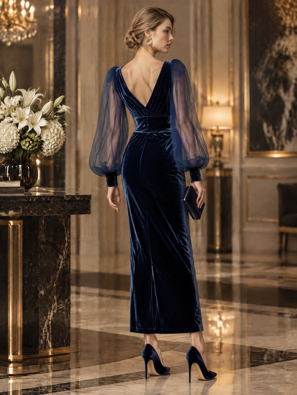 Vintage Velvet Organza Paneled Maxi Dress
