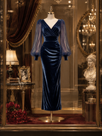 Vintage Velvet Organza Paneled Maxi Dress