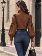 Vintage Lace Puff Sleeve Button Blouse