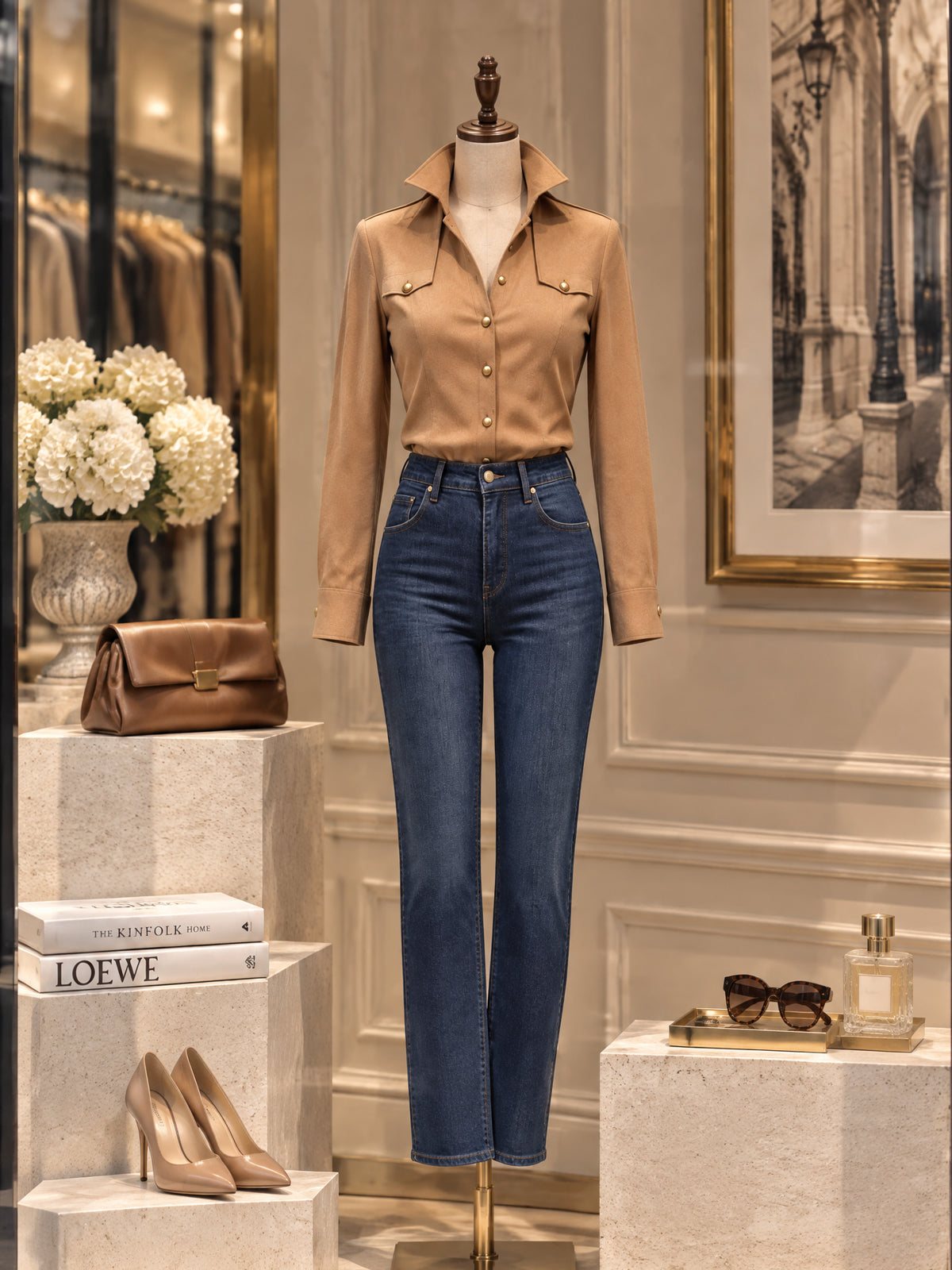 Vintage Gold Button Faux Suede Shirt