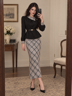 Vintage Old Money Plaid Patchwork Elegant Skirt Two-Piece Set