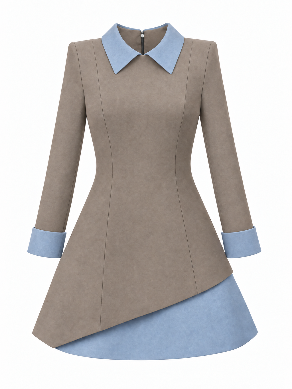 Contrast Collar Long Sleeve Fake Two Piece Mini Dress