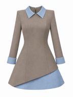 Contrast Collar Long Sleeve Fake Two Piece Mini Dress
