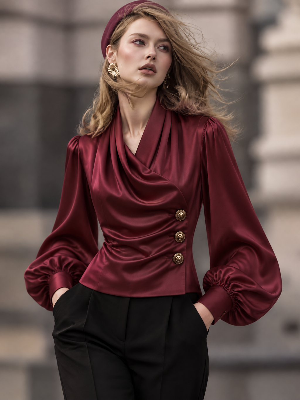 Vintage Satin Cowl Neck Blouse