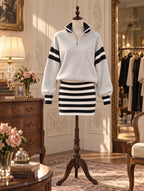 Vintage Half‑Zip Midi Striped Casual Sweatshirt