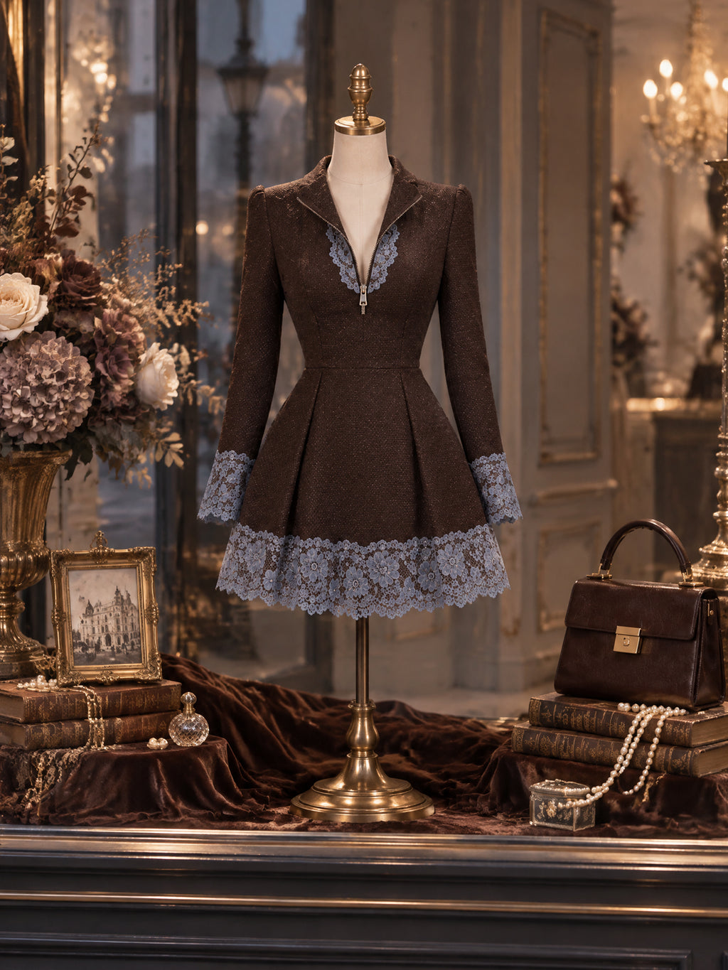 Vintage LaceZip Front Tweed Dress