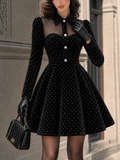 Vintage Velvet Tulle Spliced Rhinestone Mini Dress