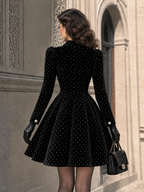 Vintage Velvet Tulle Spliced Rhinestone Mini Dress