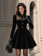 Vintage Velvet Tulle Spliced Rhinestone Mini Dress