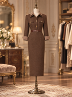 Vintage Belted Safari Shirt Midi Dress